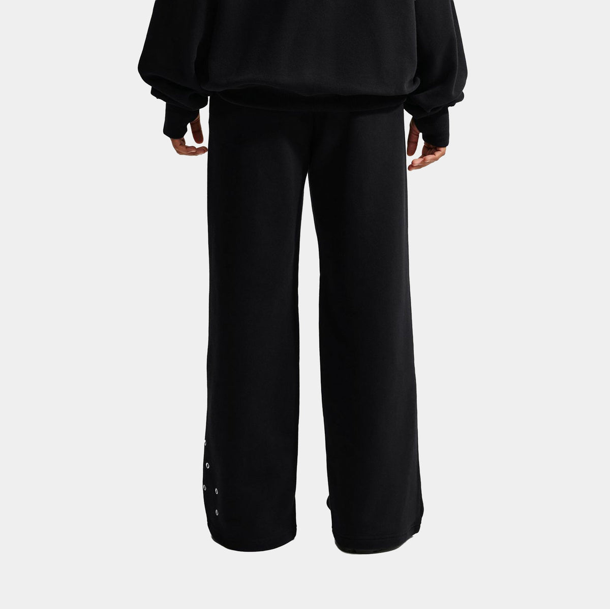 Studio Fleece Medium Weight Mid Rise Wide Leg Womens Sweatpants (Total Black/Sail)