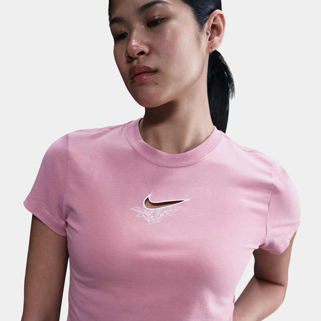 NSW Chill Knit Slim Cropped Womens Short Sleeve Shirt (Pink/White)