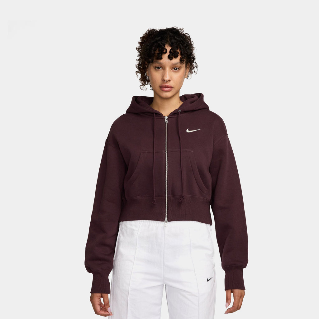 NSW Phoenix Fleece Loose Full Zip Cropped Womens Hoodie (Burgundy Crush/Sail)