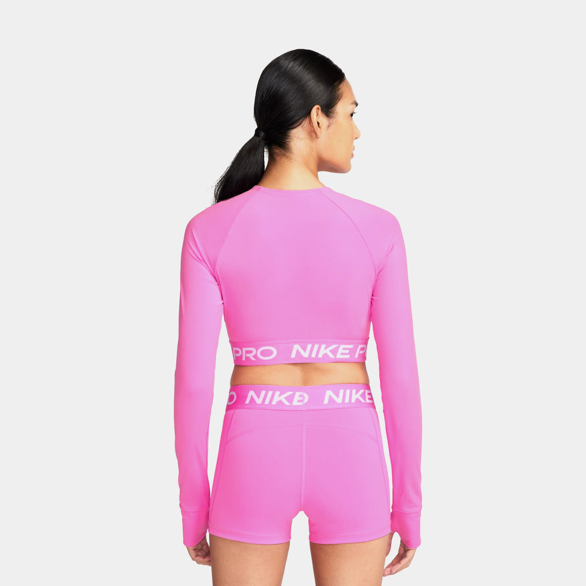 Pro Dri Fit Cropped Womens Long Sleeve Shirt (Playful Pink/White)