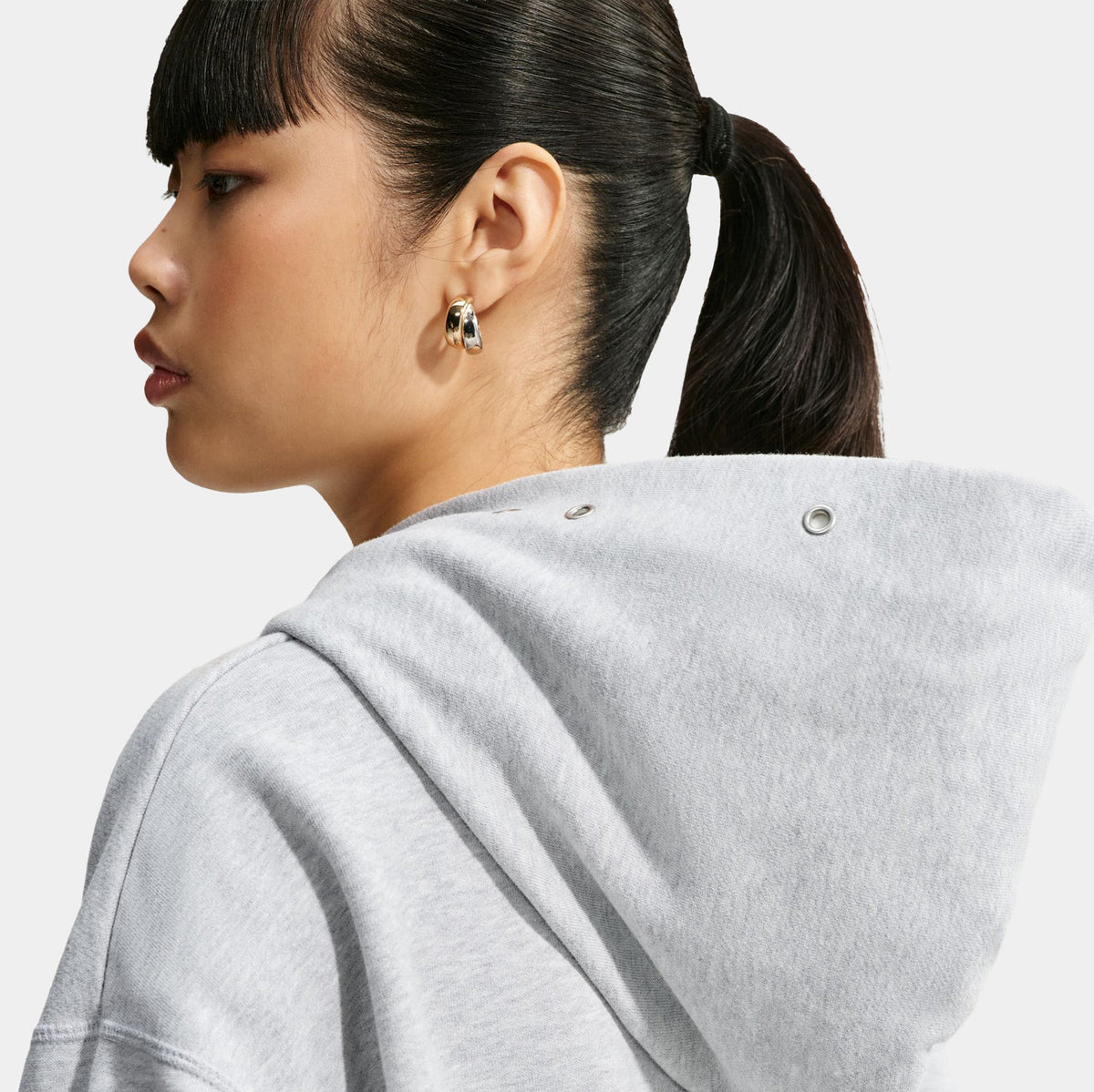 Studio Fleece Medium Oversized Pullover Womens Hoodie (Wolf Grey/Heather/Sail)