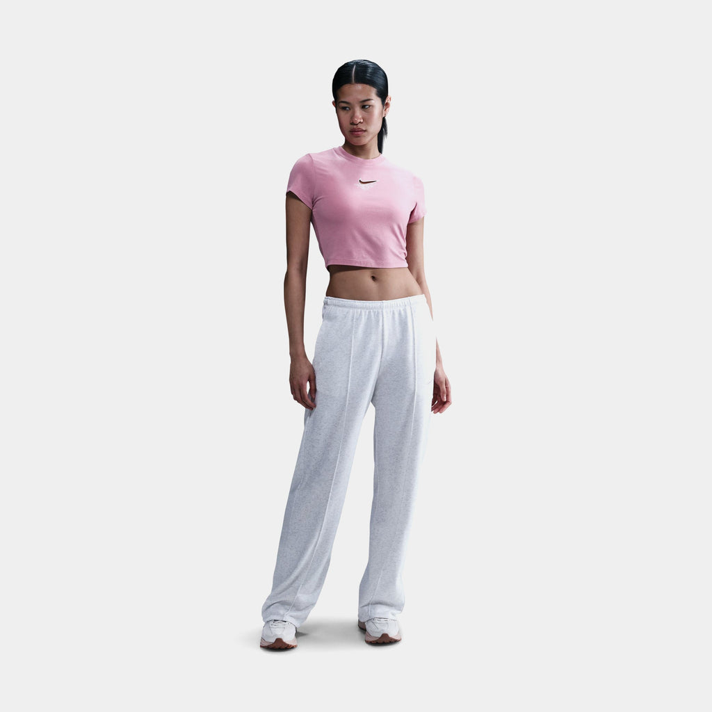 NSW Chill Knit Slim Cropped Womens Short Sleeve Shirt (Pink/White)