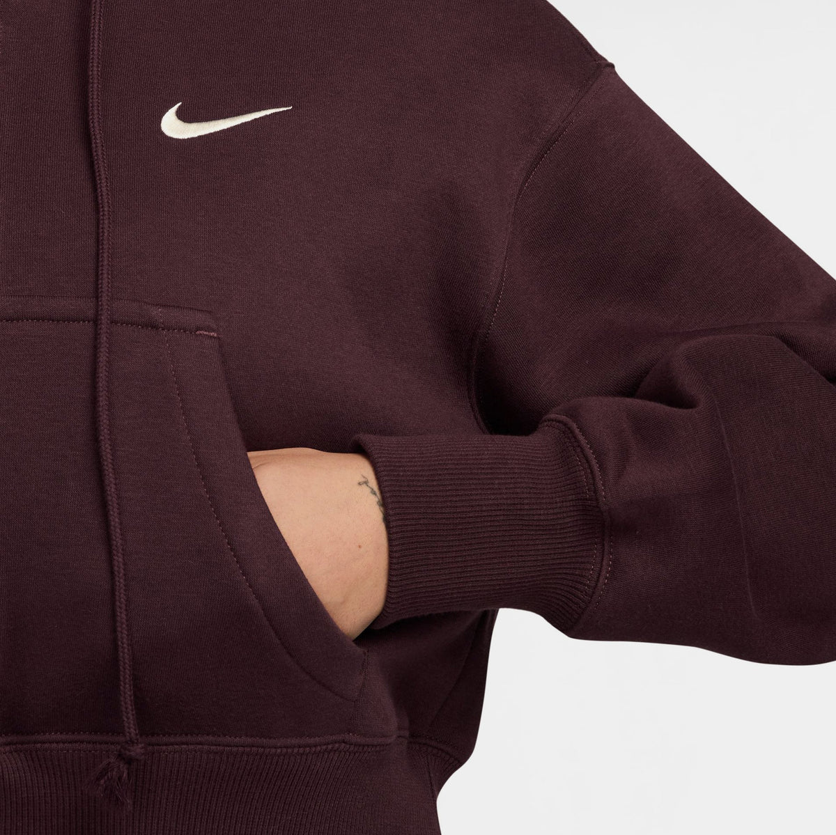NSW Phoenix Fleece Loose Full Zip Cropped Womens Hoodie (Burgundy Crush/Sail)