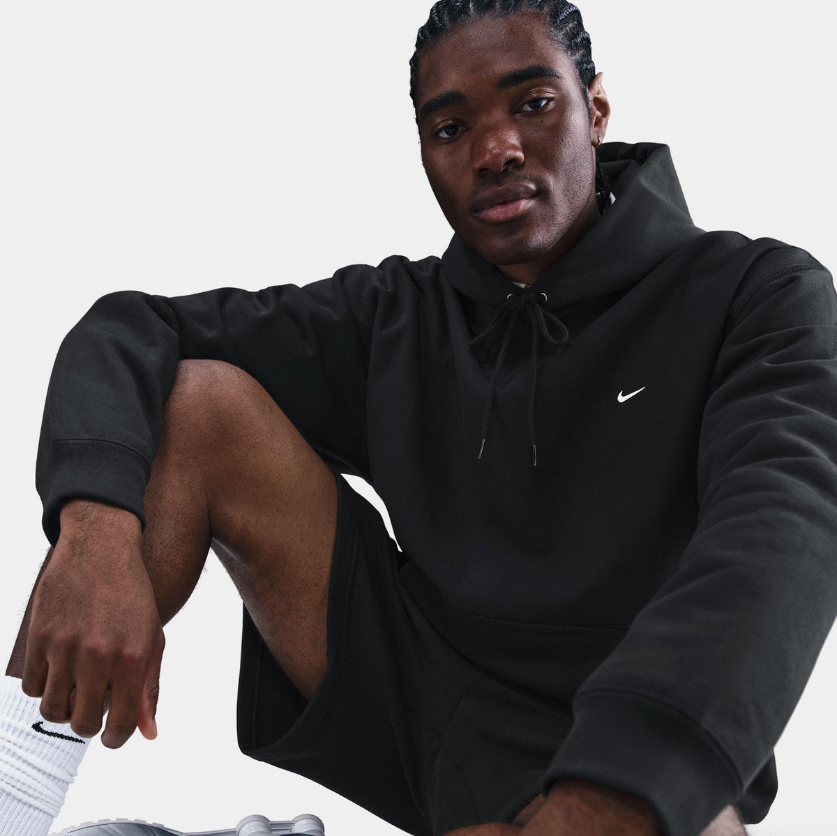 Solo Swoosh Pullover Mens Hoodie (Black/Black/White)