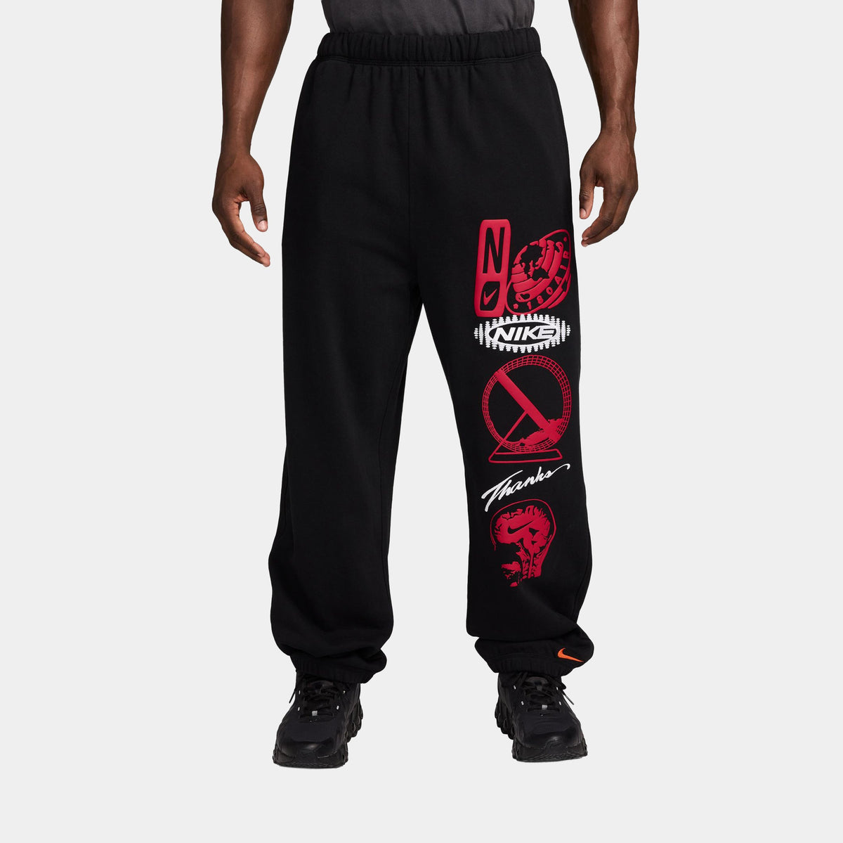 Sportswear Novelty Fleece Mens Pants (Black/Gym Red/White/Safety Orange)